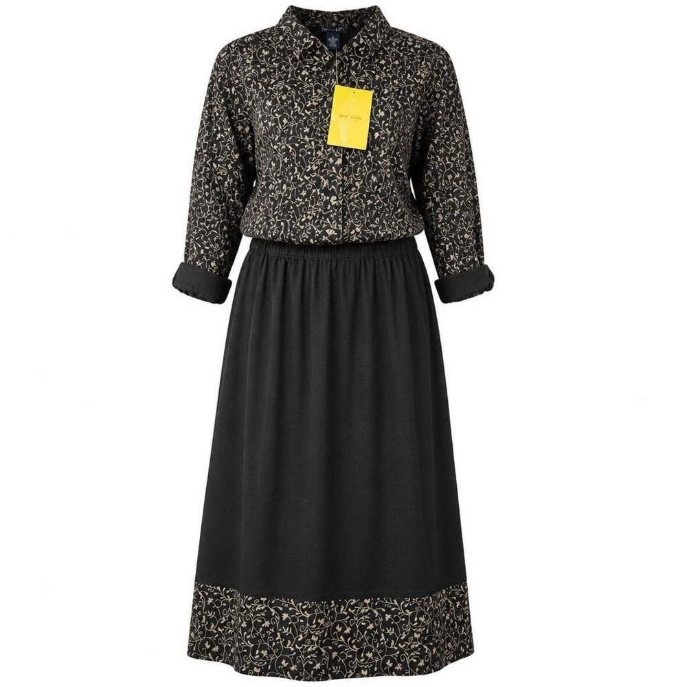 Denim Co. Skirt Set Womens 1X Black Floral Scroll QVC Heritage Mori Lagenlook